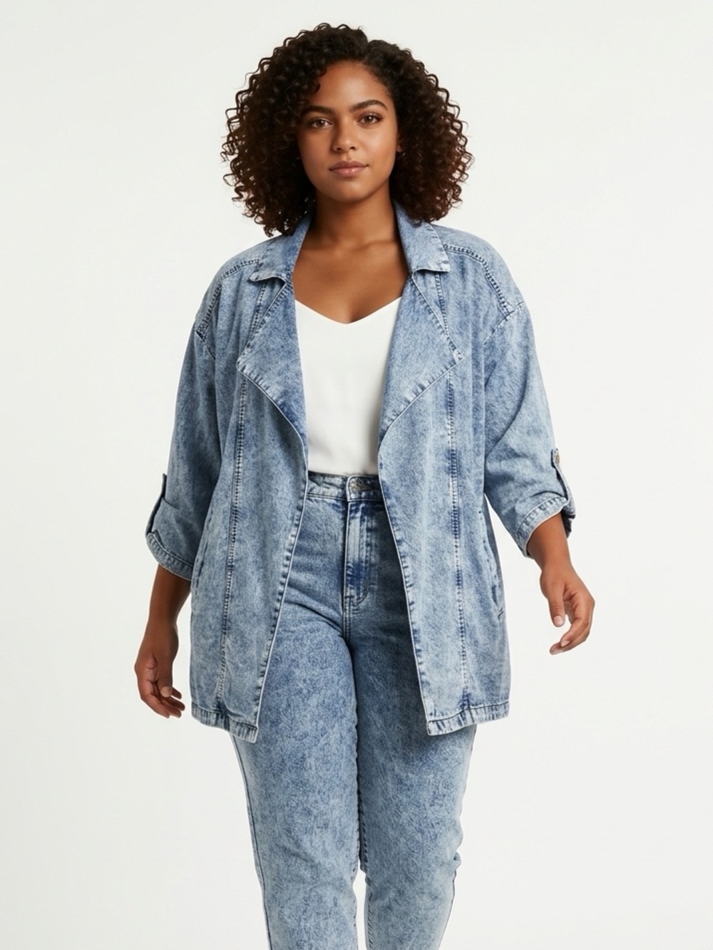 ADYSON PARKER | Lightweight Open Front Chambray Denim Jacket Women’s Size Medium
